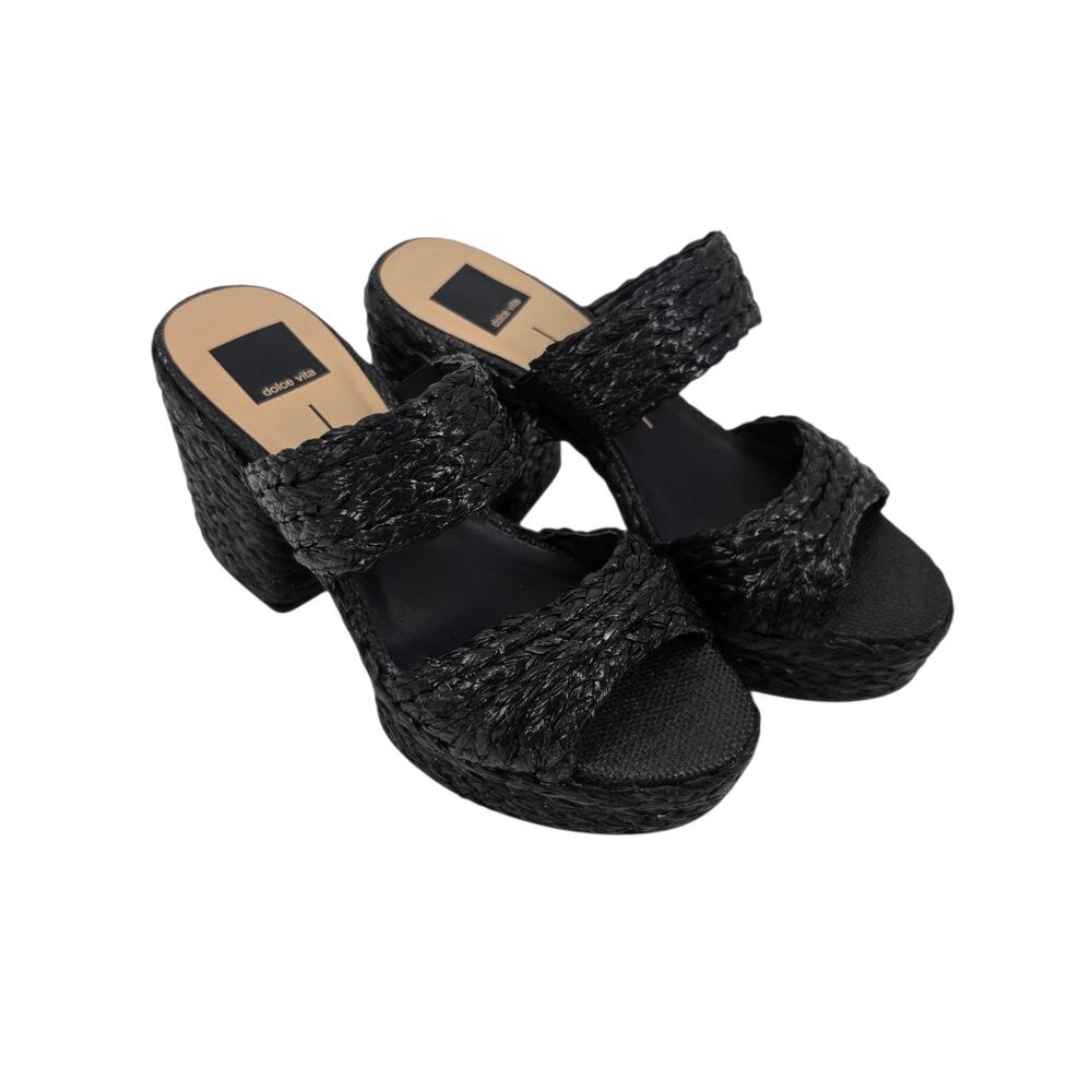 NWOT Dolce Vita Black Latoya Woven Raffia Chunky Platform Sandals Size 8.5